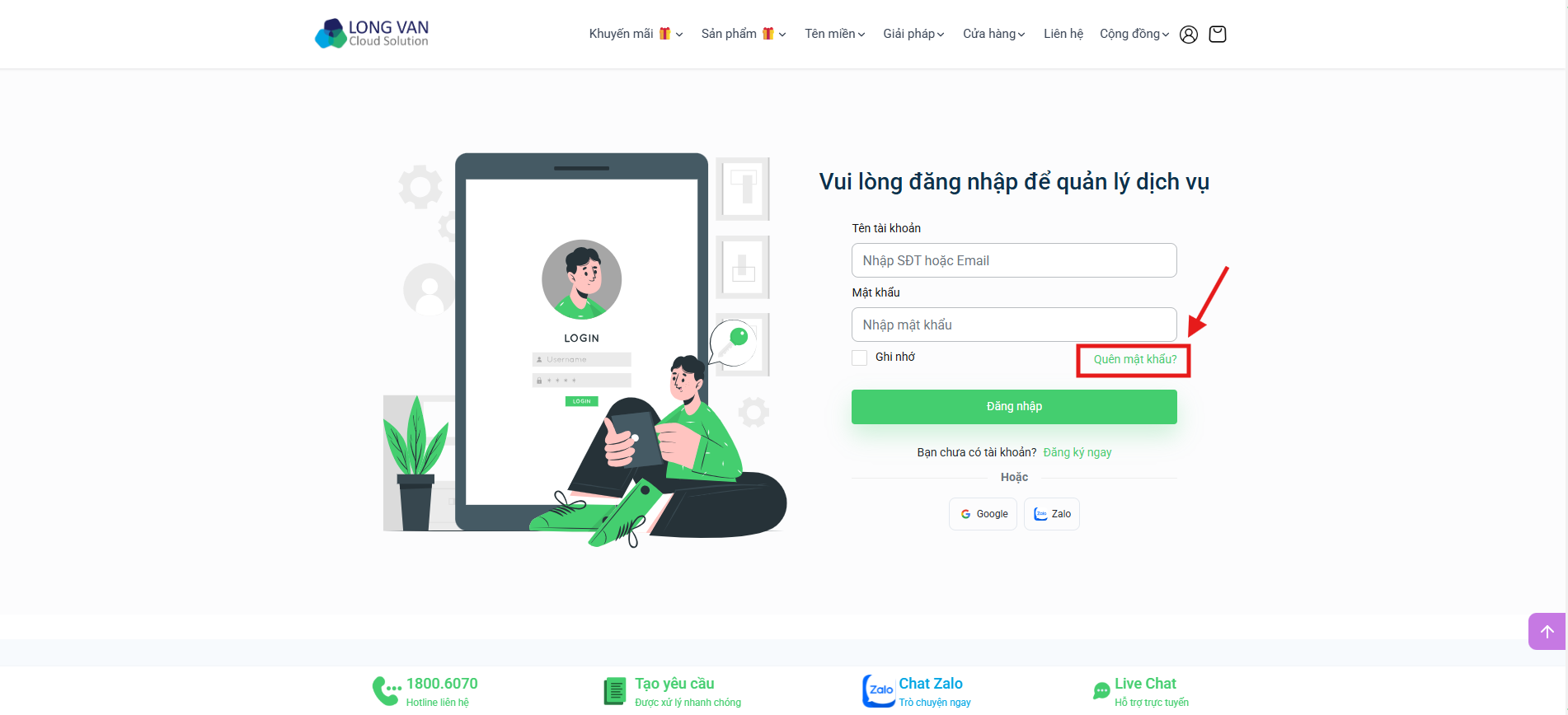 chọn quên mật khẩu
