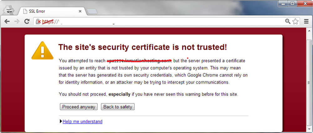 invalid server certificate in google chrome